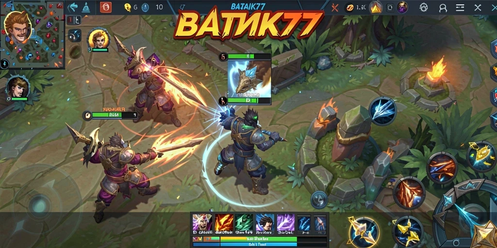 Screenshot gameplay seru dari BATIK77 yang menunjukkan pertarungan tim.