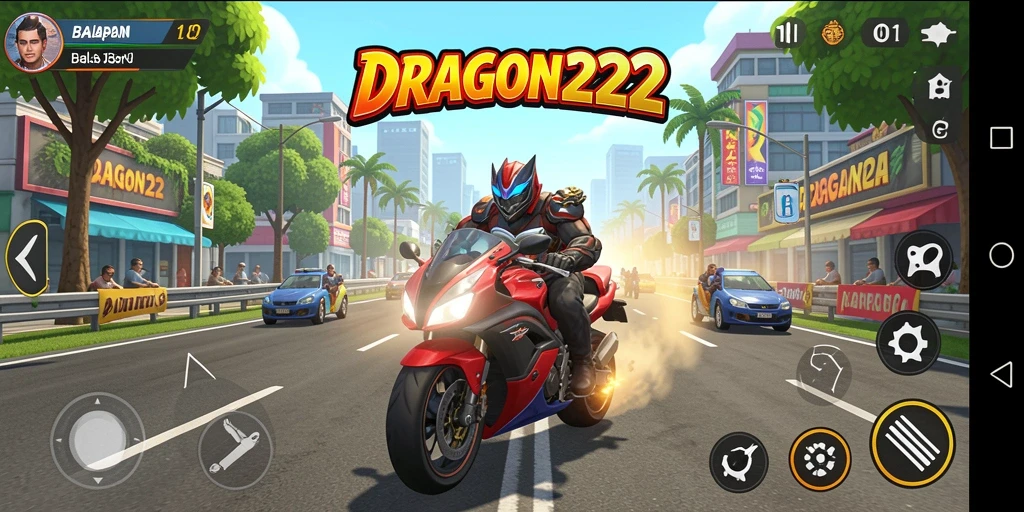 Gameplay Racing intens dari DRAGON222 dengan mobil balap cepat.