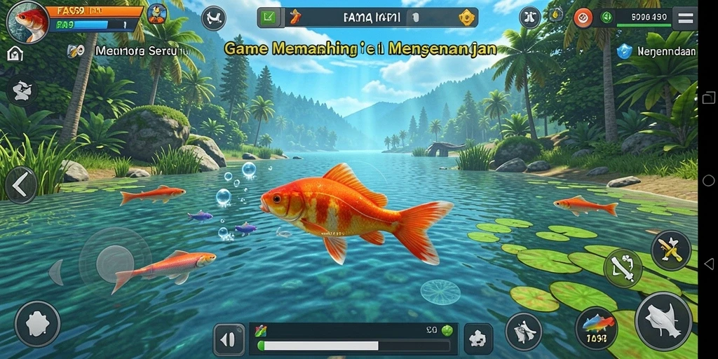 Tampilan gameplay FA99 yang menampilkan aktivitas memancing seru.