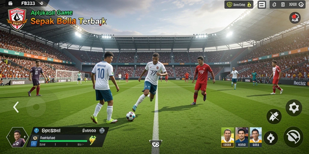 Tampilan tangkapan layar FB333 menunjukkan aksi intens di lapangan sepak bola.