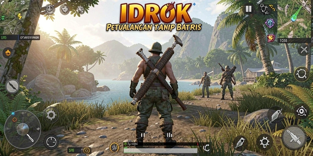 Screenshot menunjukkan dunia terbuka yang luas dan interaktif di IDROK.