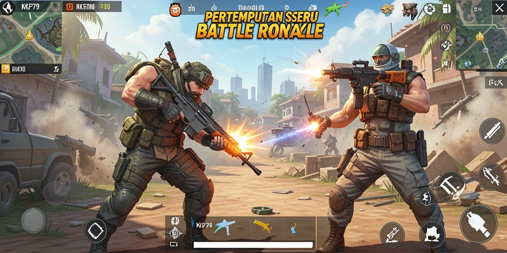 Screenshot KPK79 menunjukkan aksi bermain Battle Royale yang mendebarkan.