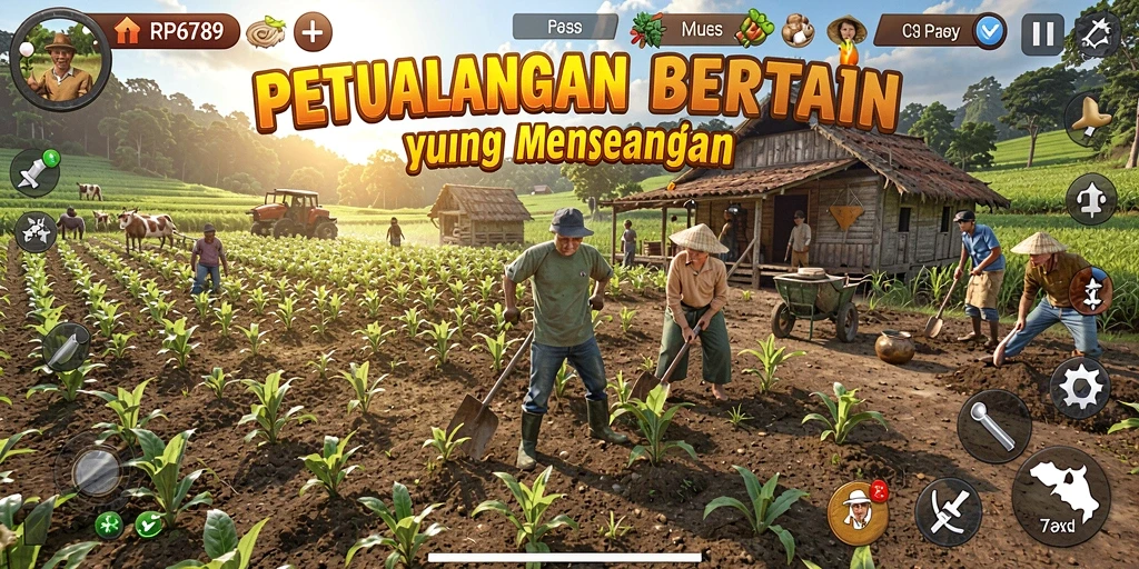 Screenshot gameplay RP6789 menampilkan kebun yang luas dan tanaman yang subur.