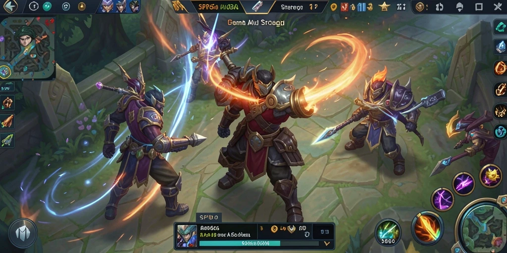 Tampilan gameplay menarik dalam pertempuran MOBA yang intens.