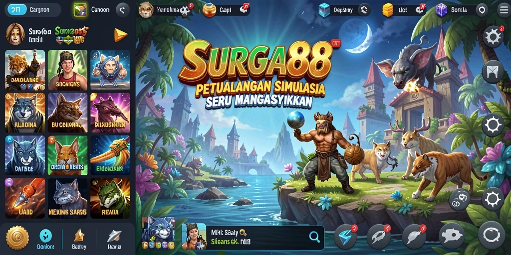 Tampilan gameplay <strong>SURGA88</strong> yang menampilkan eksplorasi dan interaksi karakter.