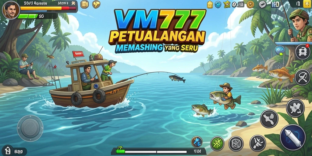 Tampilan menarik dari gameplay <strong>VM777</strong> saat memancing ikan di laut.